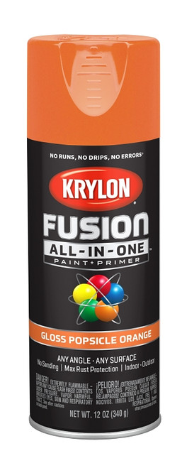 Krylon Fusion K02718007 Primer and Spray Paint, Gloss, Popsicle Orange, 12 oz, Aerosol Can [SKU: ORG2809226]