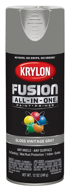 Krylon Fusion K02726007 Primer and Spray Paint, Gloss, Vintage Gray, 12 oz, Aerosol Can [SKU: ORG2809341]