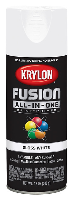 Krylon Fusion K02727007 Primer and Spray Paint, Gloss, White, 12 oz, Aerosol Can [SKU: ORG2809358]