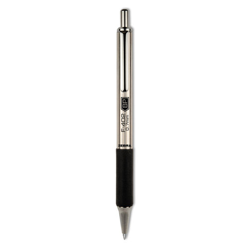 F-402 Ballpoint Pen, Retractable, Fine 0.7 mm, Black Ink, Stainless Steel/Black Barrel [SKU: ZEB29210]