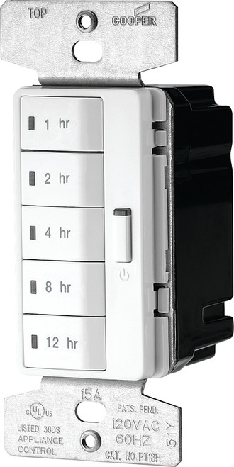 Eaton Wiring Devices PT18H-W-K Hour Timer, 15 A, 120 V, 1800 W, 1, 2, 4, 8, 12 hr Off Time Setting, White [SKU: ORG8023988]
