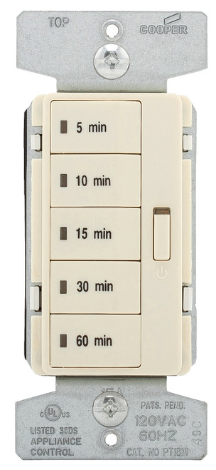 Eaton Wiring Devices PT18M-LA-K Minute Timer, 15 A, 120 V, 1800 W, 5 to 60 min Time Setting, Light Almond [SKU: ORG8024036]