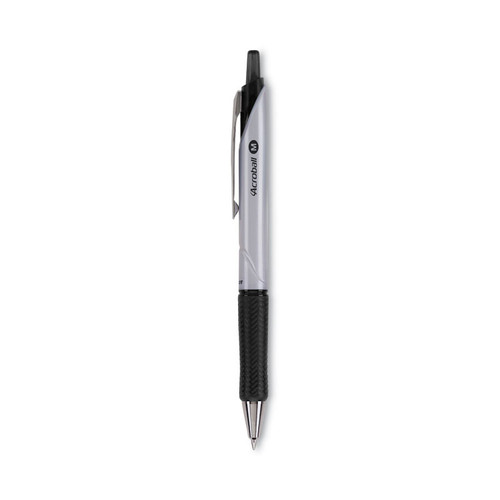 Acroball Pro Advanced Ink Ballpoint Pen, Retractable, Medium 1 mm, Black Ink, Silver Barrel, Dozen [SKU: PIL31910]