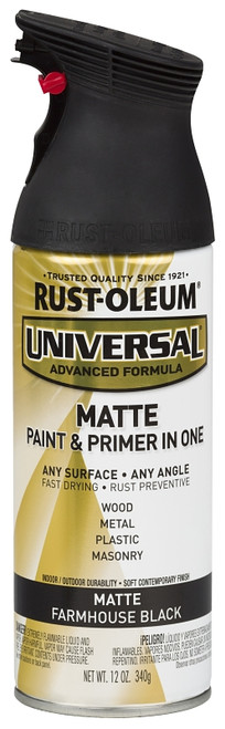 Universal 330505 Spray Paint, Flat, Farmhouse Black, 12 oz, Aerosol Can [SKU: ORG1193366]
