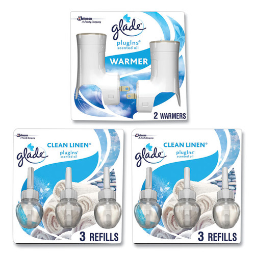 Plugin Scented Oil, Clean Linen, 0.67 oz, 2 Warmers and 6 Refills/Pack [SKU: SJN319963]
