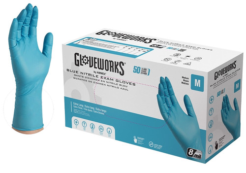 AMMEX GPNHD64100 Non-Sterile Disposable Gloves, M, Nitrile, Powder-Free, Blue, 300 mm L [SKU: ORG9845181]