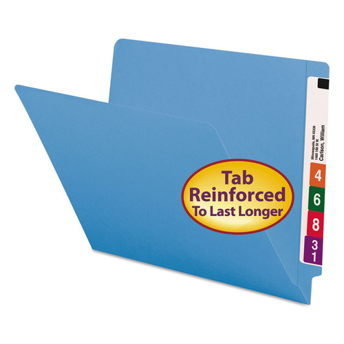 Shelf-Master Reinforced End Tab Colored Folders, Straight Tabs, Letter Size, 0.75" Expansion, Blue, 100/Box [SKU: SMD25010]