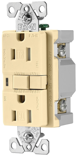 Eaton Wiring Devices TRAFCI15V-K AFCI Receptacle, 2 -Pole, 15 A, 125 V, Back, Side Wiring, NEMA: 5-15R, Ivory [SKU: ORG4636072]