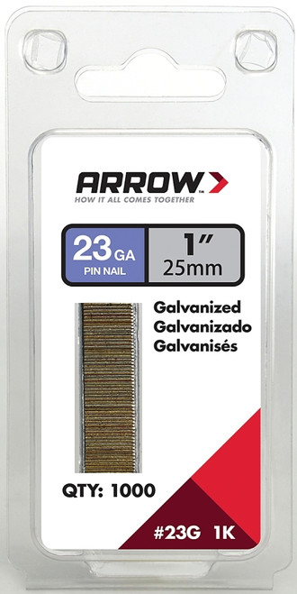 Arrow 23G25-1K Pin Nail, 1 in L, 23 Gauge, Galvanized Steel, Round Shank [SKU: ORG4158861]