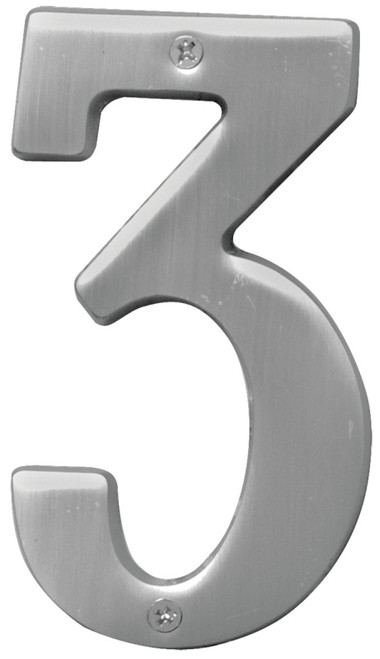 HY-KO Prestige Series BR-51SN/3 House Number, Character: 3, 5 in H Character, Nickel Character, Brass [SKU: ORG0280982]