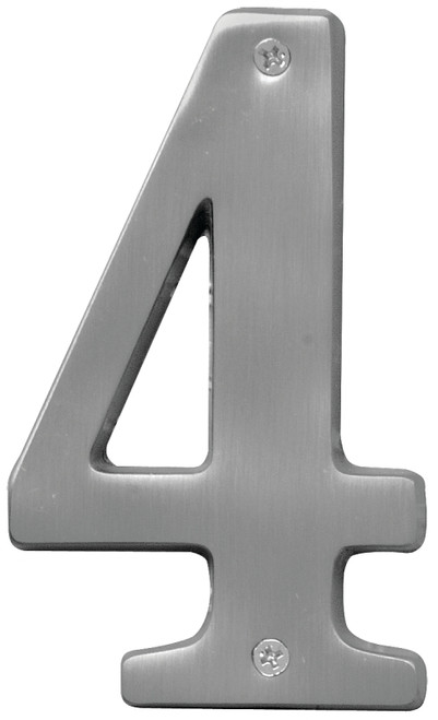 HY-KO Prestige Series BR-51SN/4 House Number, Character: 4, 5 in H Character, Nickel Character, Brass [SKU: ORG3591575]