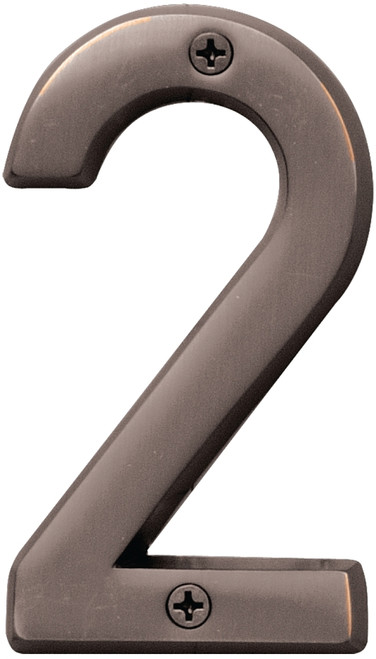 HY-KO Prestige Series BR-42OWB/2 House Number, Character: 2, 4 in H Character, Bronze Character, Solid Brass [SKU: ORG6763072]