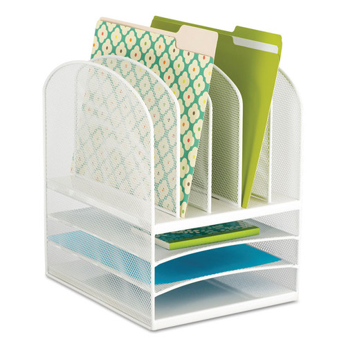 Onyx Mesh Desk Organizer with Five Vertical and Three Horizontal Sections, Letter Size Files, 11.5" x 9.5" x 13", White [SKU: SAF3266WH]