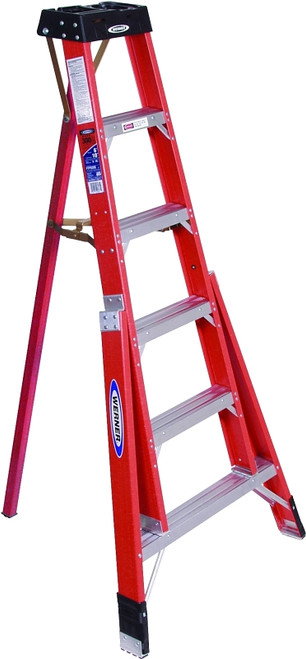 WERNER FTP6200 Series FTP6206 Tripod Ladder, 10 ft Max Reach H, 6-Step, 300 lb, Type IA Duty Rating, 3 in D Step, Black [SKU: ORG8223687]
