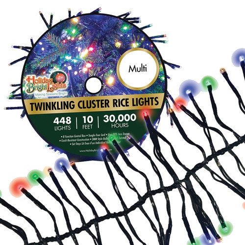 Holiday Bright Lights LED-3MCR448-GMU Cluster Light Set, 448-Lamp, LED Rice Lamp, 30,000 hrs Average Life, 10 ft L [SKU: ORG7702509]