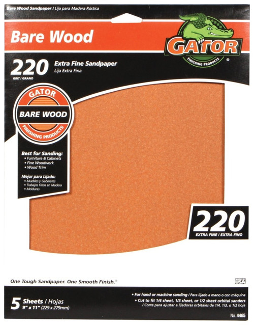 Gator 4465 Sanding Sheet, 11 in L, 9 in W, Extra Fine, 220 Grit, Garnet Abrasive, Paper Backing [SKU: ORG1861236]