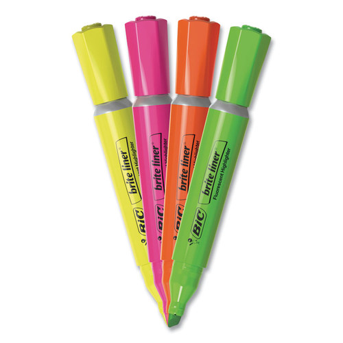 Brite Liner Tank-Style Highlighter, Assorted Ink Colors, Chisel Tip, Assorted Barrel Colors, 4/Set [SKU: BICBLMGP41ASST]