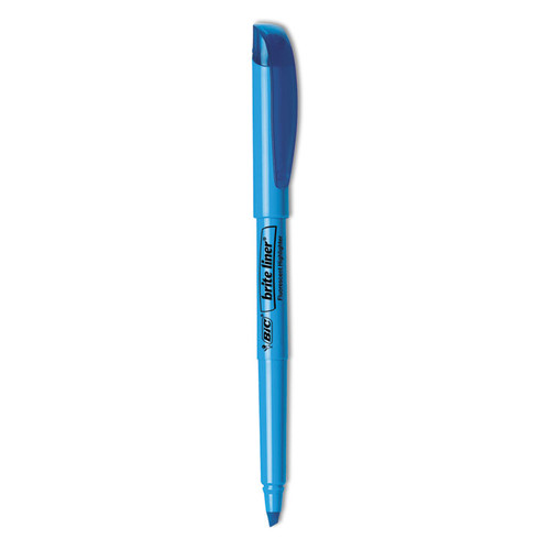 Brite Liner Highlighter, Fluorescent Blue Ink, Chisel Tip, Blue/Black Barrel, Dozen [SKU: BICBL11BE]