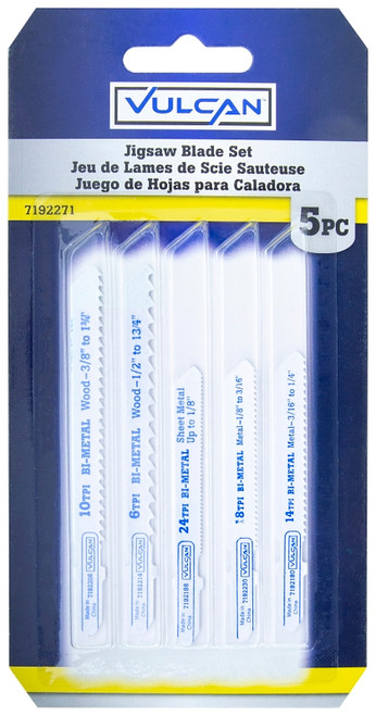 Vulcan 823510OR Jig Saw Blade Set, 2-3/4, 3-5/8 in L, From 6 to 24 TPI, HSS Tooth Cutting Edge [SKU: ORG7192271]
