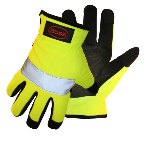BOSS 991L High-Visibility, Reflective Mechanic Gloves, L, Open Cuff, Synthetic Leather [SKU: ORG3616265]