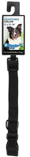 Boss Pet PDQ 2938003 Adjustable Dog Collar, 12 to 18 in L Collar, 5/8 in W Collar, Nylon, Black [SKU: ORG1868348]
