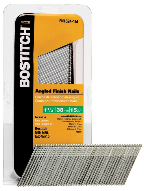 Bostitch FN1524-1M Finish Nail, 1-1/2 in L, 15 ga Gauge, Steel, Bright, Flat Head, Smooth Shank [SKU: ORG7240849]