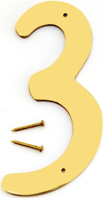HY-KO BR-40/3 House Number, Character: 3, 4 in H Character, 2-1/2 in W Character, Brass Character, Brass [SKU: ORG6324743]