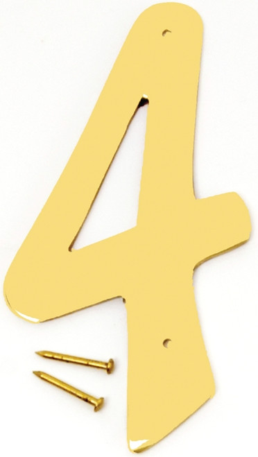 HY-KO BR-40/4 House Number, Character: 4, 4 in H Character, 2-1/2 in W Character, Brass Character, Brass [SKU: ORG6325914]