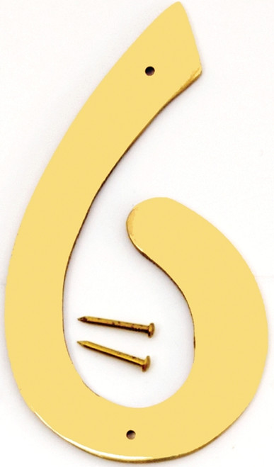HY-KO BR-40/6 House Number, Character: 6, 4 in H Character, 2-1/2 in W Character, Brass Character, Brass [SKU: ORG6326607]