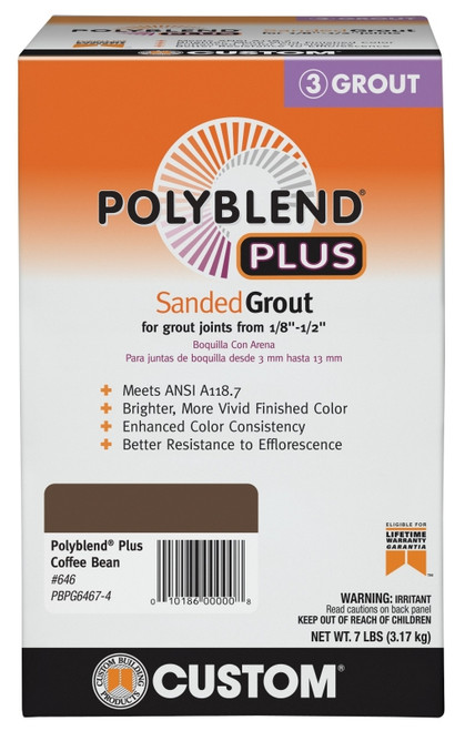CUSTOM Polyblend Plus PBPG6467-4 Sanded Grout, Solid Powder, Characteristic, Coffee Bean, 7 lb Box [SKU: ORG1515121]