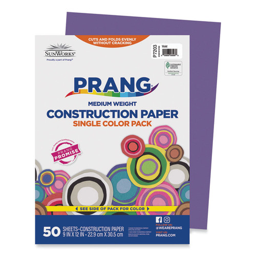 SunWorks Construction Paper, 50 lb Text Weight, 9 x 12, Violet, 50/Pack [SKU: PAC7203]