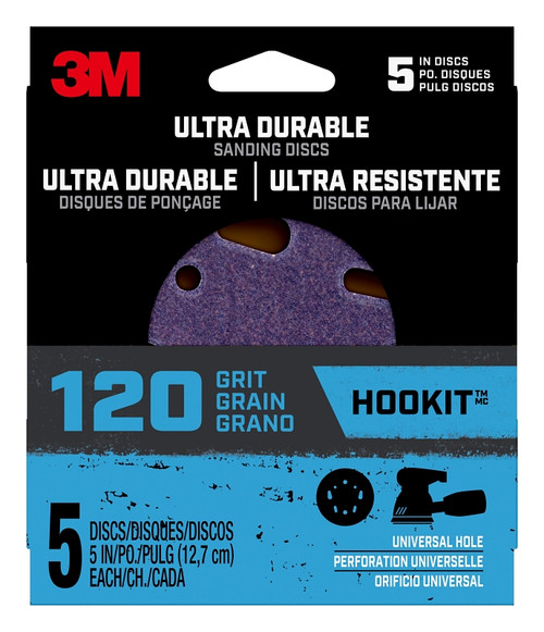 3M 27259 Power Sanding Disc, 5 in Dia, 120 Grit, Medium, Ceramic Abrasive, 5-Hole, 8-Hole [SKU: ORG7375272]