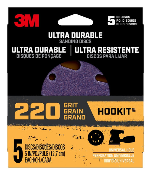 3M 27256 Power Sanding Disc, 5 in Dia, 220 Grit, Fine, Ceramic Abrasive, 5-Hole, 8-Hole [SKU: ORG7375421]