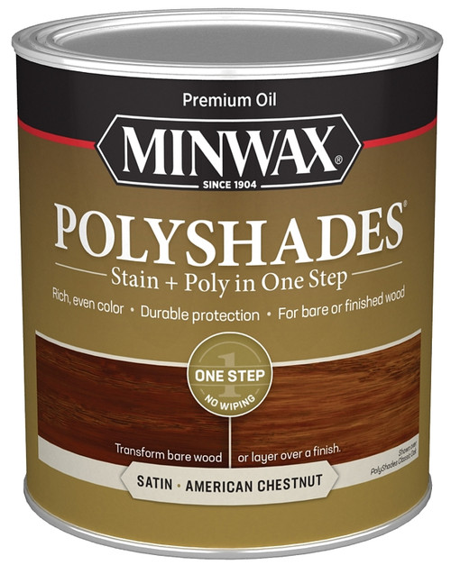 Minwax PolyShades 613750444 Wood Stain and Polyurethane, Satin, American Chestnut, Liquid, 1 qt, Can [SKU: ORG5183793]