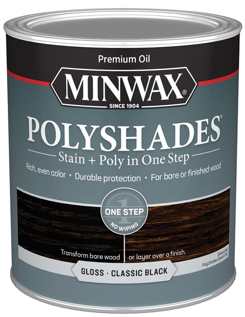 Minwax PolyShades 614950444 Wood Stain and Polyurethane, Gloss, Classic Black, Liquid, 1 qt, Can [SKU: ORG6444897]
