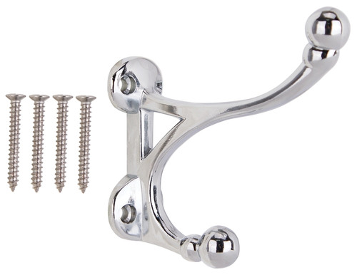 ProSource H-014-CH Coat and Hat Hook, 33 lb, 2-Hook, 1-1/2 in Opening, Zinc, Chrome [SKU: ORG4072179]
