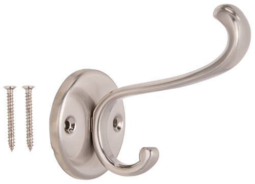 ProSource H-031-SN Coat and Hat Hook, 33 lb, 2-Hook, 1 in Opening, Zinc, Satin Nickel [SKU: ORG4296638]