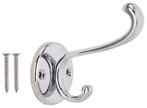 ProSource H-032-CH Coat and Hat Hook, 22 lb, 2-Hook, 1 in Opening, Zinc, Chrome [SKU: ORG8267403]