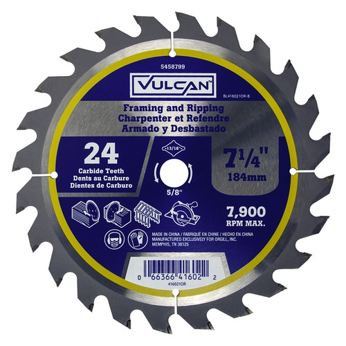 Vulcan 416021OR Circular Saw Blade, 7-1/4 in Dia, 5/8 and 13/16 Diamond in Arbor [SKU: ORG5458799]