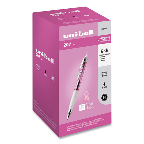 207 Office Pack Gel Pen, Retractable, Medium 0.7 mm, Black Ink, Pink Barrel, 36/Pack [SKU: UBC2003896]