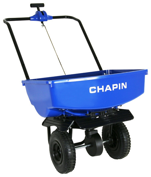 CHAPIN 8003A Salt Spreader with Baffles, 70 lb Capacity, Steel Frame, Poly Hopper, Pneumatic Wheel [SKU: ORG0208231]