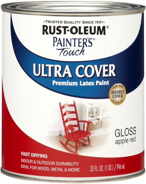 Painter's Touch Ultra Cover 1966502 Interior Paint, Gloss, Apple Red, 1 qt, Can, Resists: Chip, Fade, Water Base [SKU: ORG6114177]