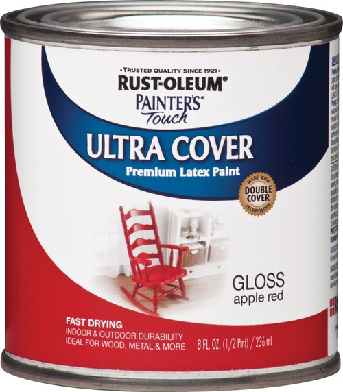 Painter's Touch Ultra Cover 1966730 Interior Paint, Gloss, Apple Red, 0.5 pt, Can, Resists: Chip, Fade, Water Base [SKU: ORG6120471]