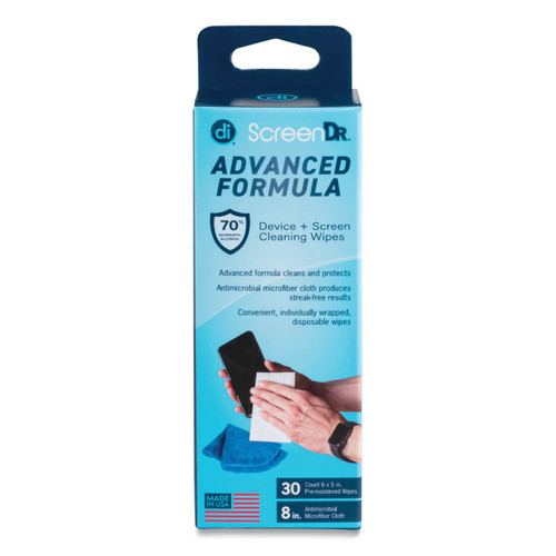 ScreenDr Device and Screen Cleaning Wipes, Includes 30 Individually Wrapped Wipes and 8" Microfiber Cloth, 6 x 5 [SKU: DGV32346]