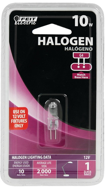 Feit Electric BPQ10T3 Halogen Bulb, 10 W, G4 Lamp Base, JC T3 Lamp, 3000 K Color Temp, 2000 hr Average Life [SKU: ORG6050785]