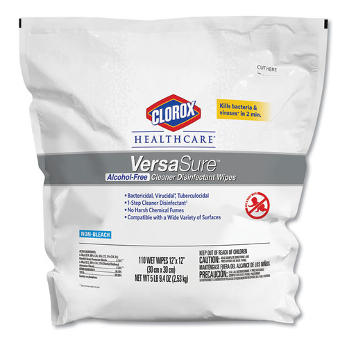 VersaSure Cleaner Disinfectant Wipes, 1-Ply, 12 x 12, White, 110/Pouch [SKU: CLO31761EA]
