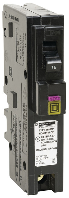 Square D HOM115PDFC Circuit Breaker, Dual Function, Mini, 15 A, 1 -Pole, 120 V, Plug Mounting [SKU: ORG6562722]