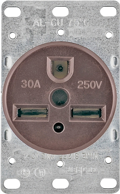 Arrow Hart 1234-BOX Power Receptacle, 2 -Pole, 250 V, 30 A, NEMA: NEMA 6-30R, Brown [SKU: ORG6875041]