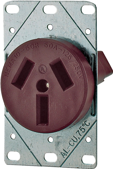 Eaton Cooper Wiring 32B-BOX Power Receptacle, 3 -Pole, 125/250 V, 50 A, NEMA: NEMA 10-50R, Brown [SKU: ORG6174635]