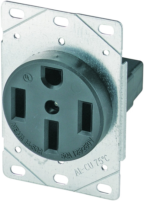 Eaton Cooper Wiring 1258-SP Power Receptacle, 3 -Pole, 125/250 V, 50 A, NEMA: NEMA 14-50R, Black [SKU: ORG6877617]